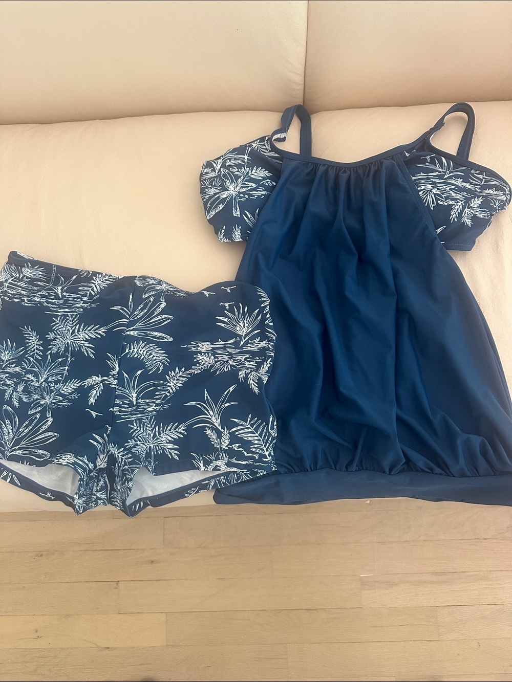 SHEIN Navy Blue & White Two-Piece One-Piece Style Swim Set